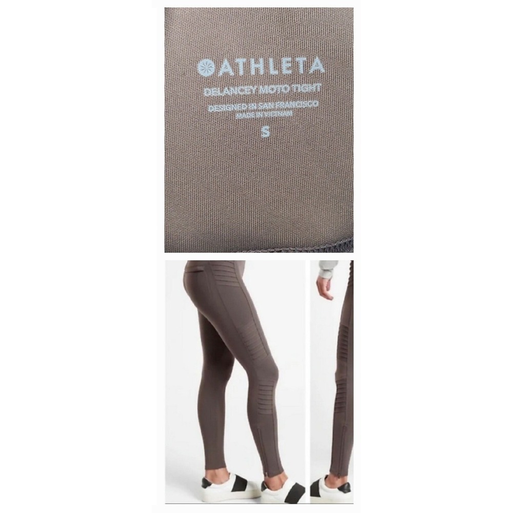 ATHLETA Delancey Moto Tight Pants Womens size Small Grey Taupe Ankle Zip 26x27